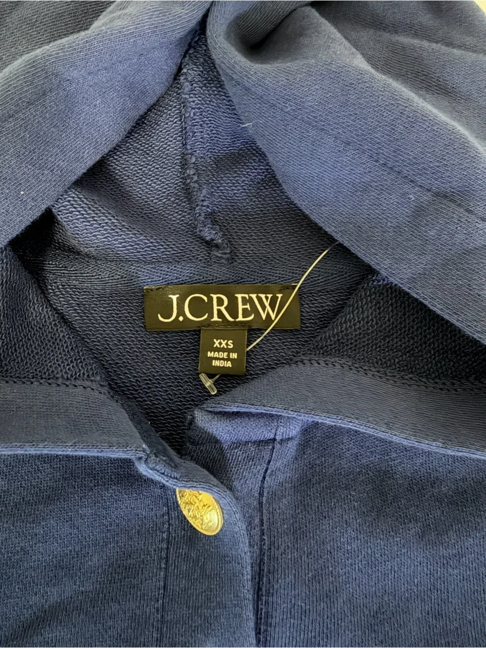 J. Crew Navy Half Button-Front Hooded Cotton Sweatshirt XXS Nautical Nantucket